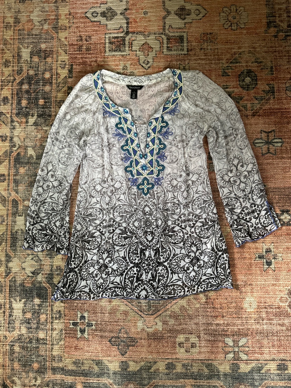 WHBM Paisley and Rhinestone Embellished Tunic